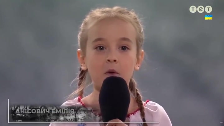 Amelia Anisovych: Ukrainian girl who sang ‘Let It Go’ in bomb shelter performs national anthem | News