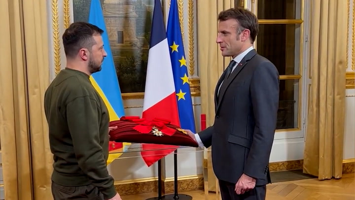 Macron presents Legion of Honor medal to Zelensky during Paris visit | News