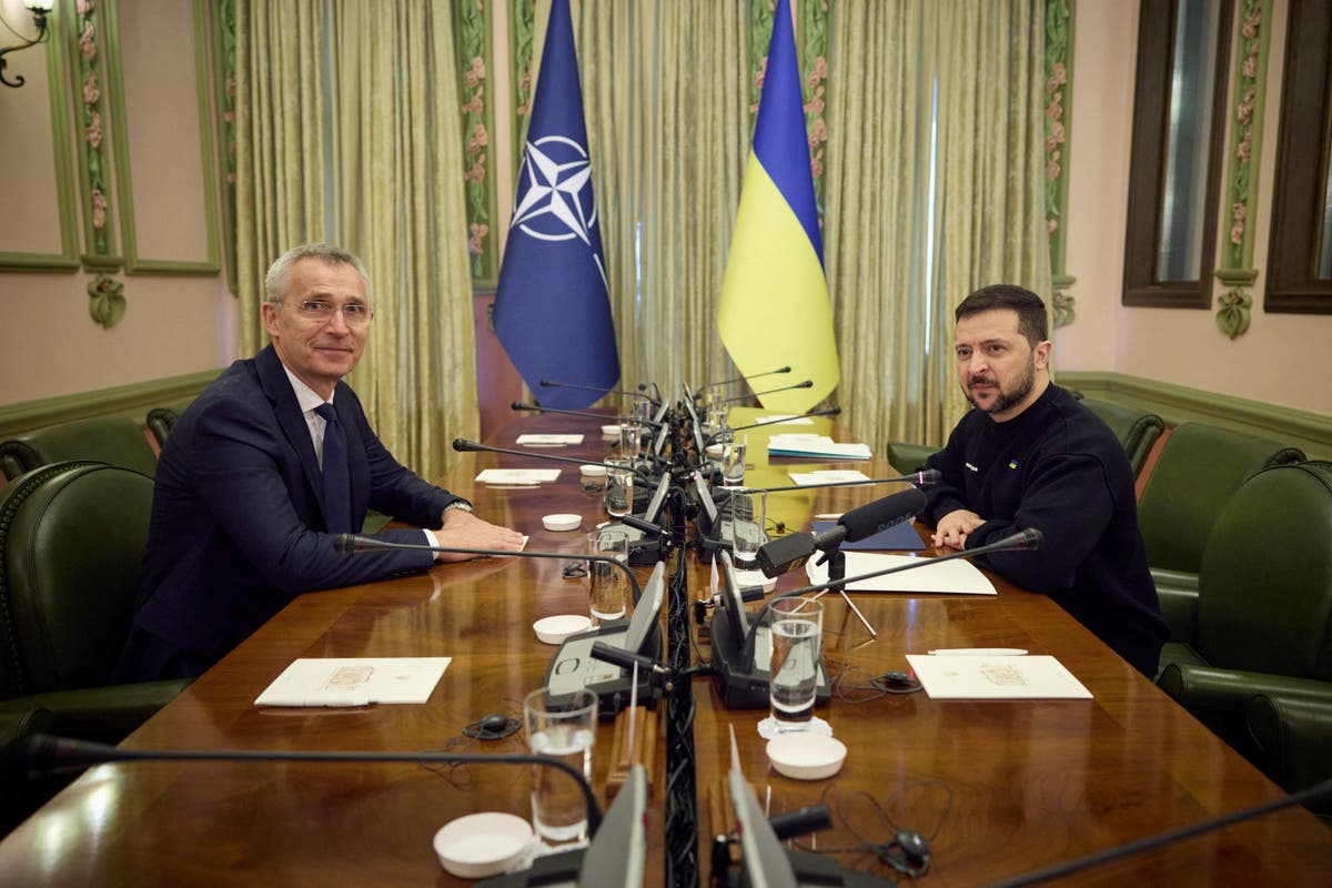 Zelensky says now is the time for Ukraine to joint Nato as alliance chief visits Kyiv