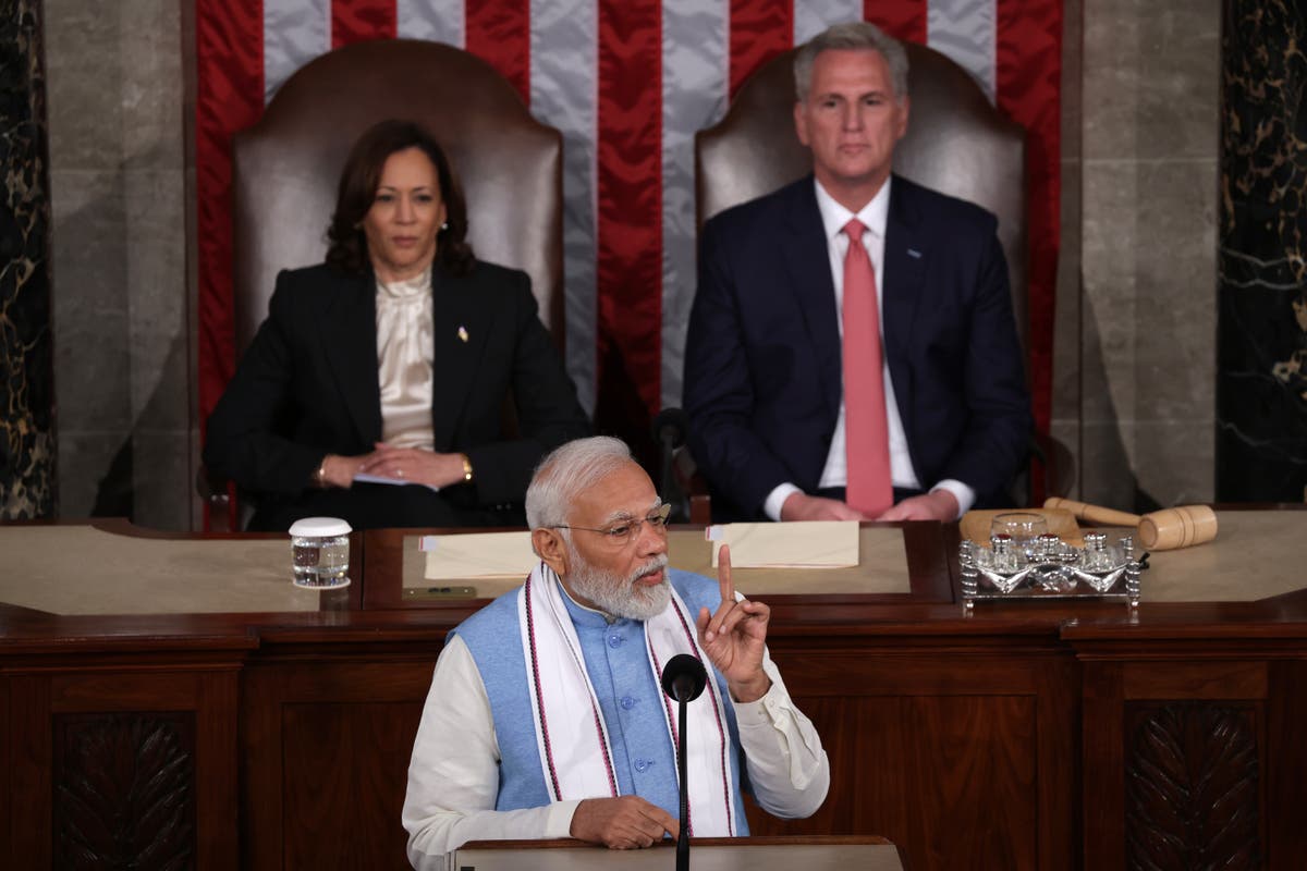 Modi receives raucous applause in Congress despite some progressives boycotting over human rights record