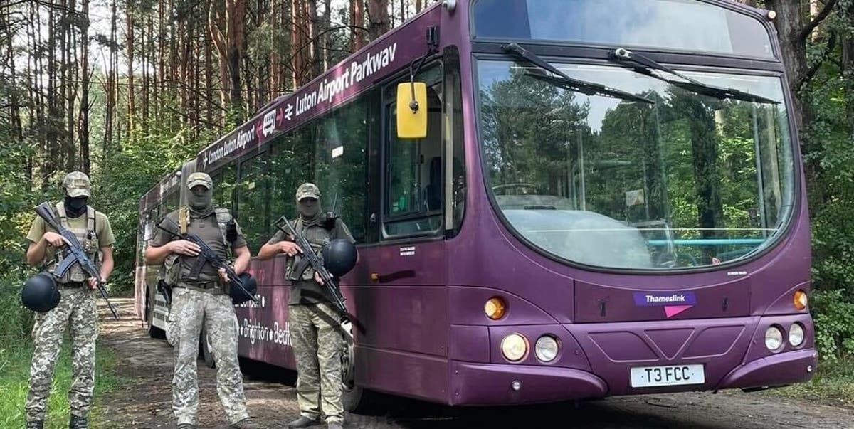 Luton Airport buses arrives in Ukraine to help fight war against Putin